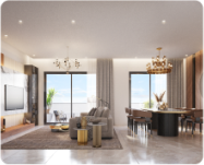 image of a modern living room with ceiling lighting, roof to floor glass windows, and modern furnishing